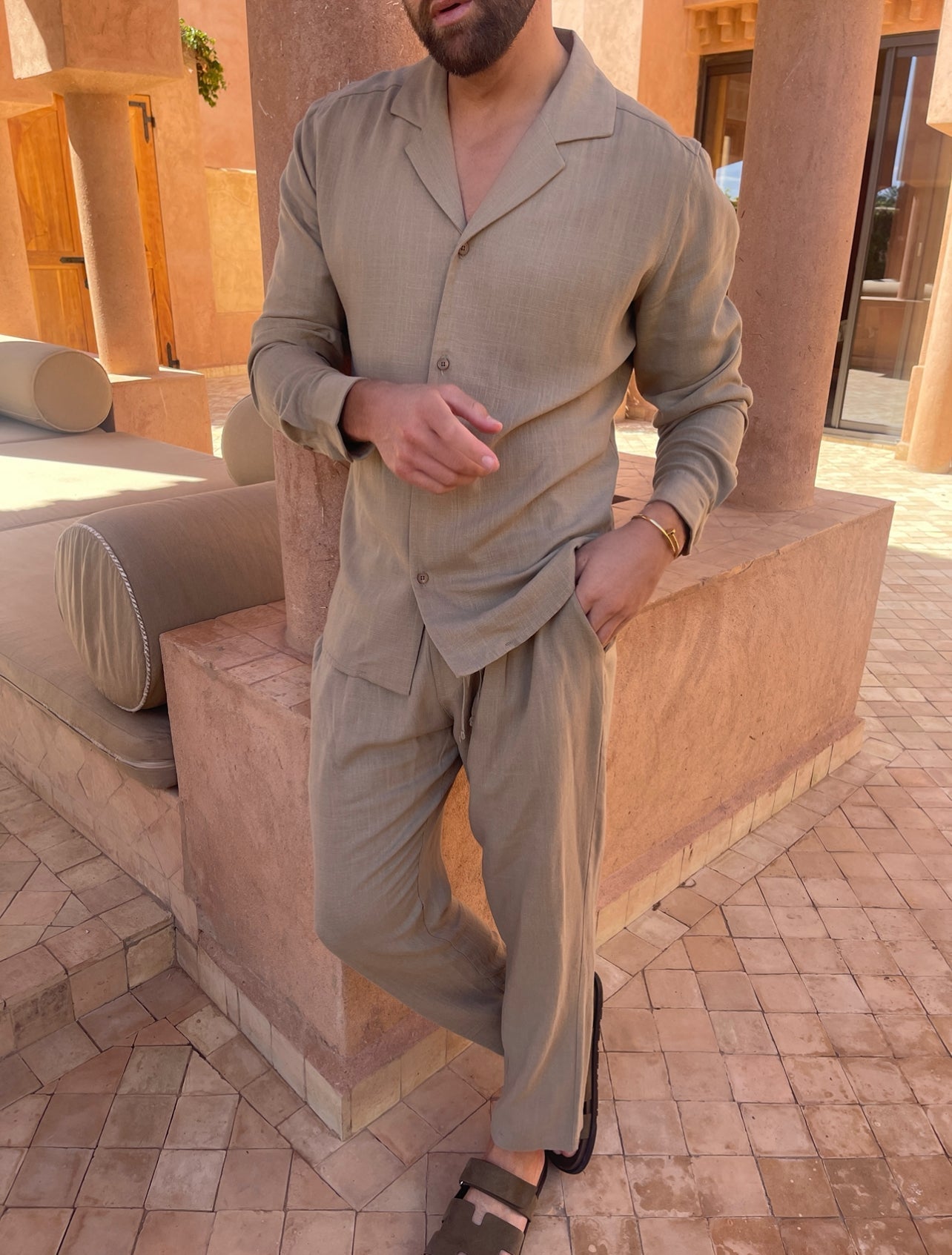 Męski Lniany Zestaw Letni z Koszulą i Spodniami 4