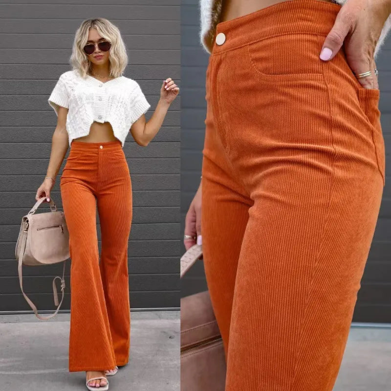 Bequeme Damen Stoffhose aus Geripptem Samt