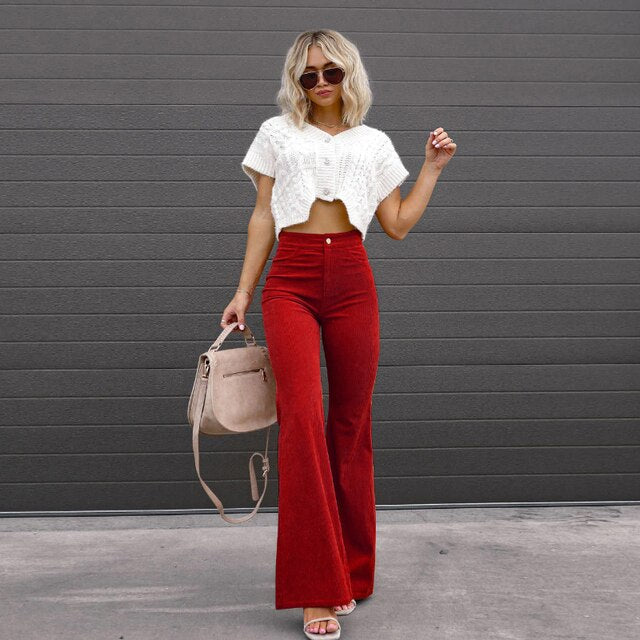 Bequeme Damen Stoffhose aus Geripptem Samt