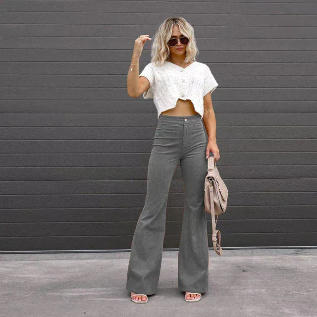 Bequeme Damen Stoffhose aus Geripptem Samt