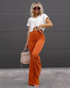Bequeme Damen Stoffhose aus Geripptem Samt
