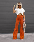 Bequeme Damen Stoffhose aus Geripptem Samt