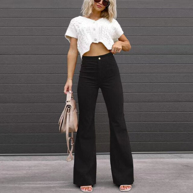Bequeme Damen Stoffhose aus Geripptem Samt
