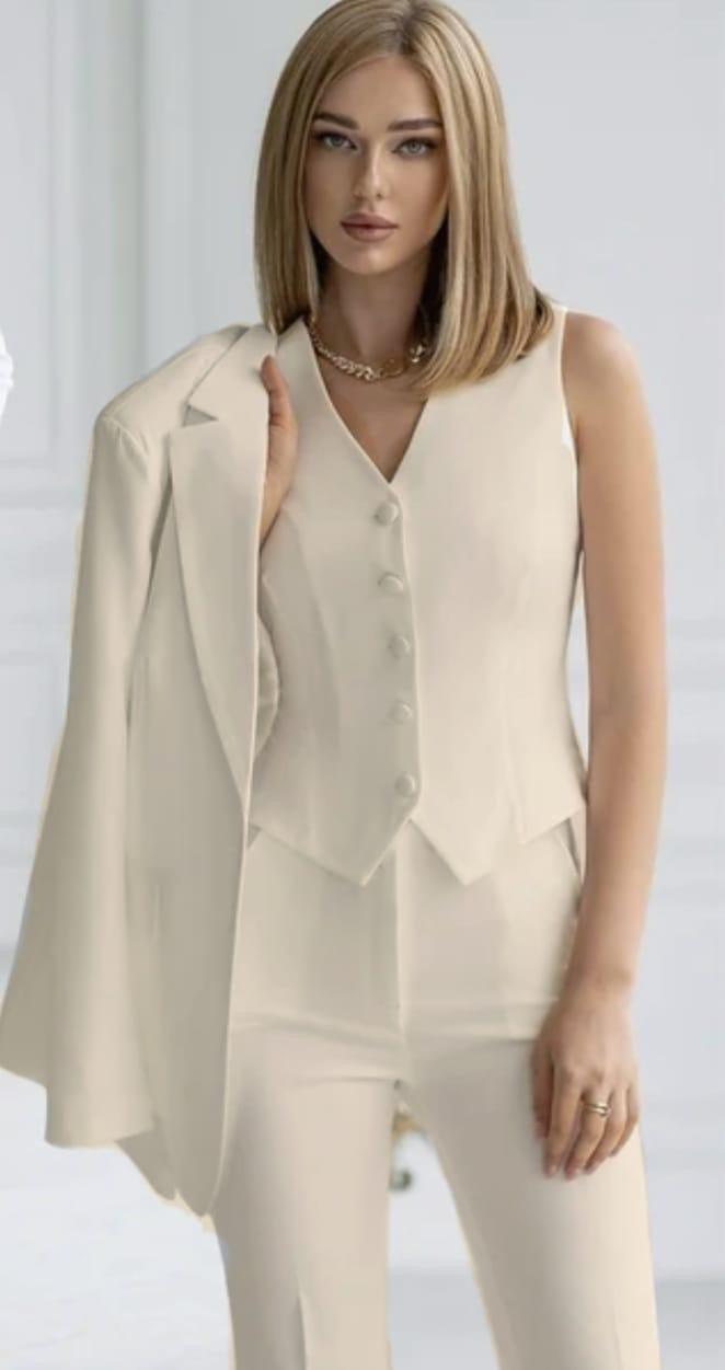 Damen 3-teiliges Anzug Set mit Blazer, Weste und Hose 1