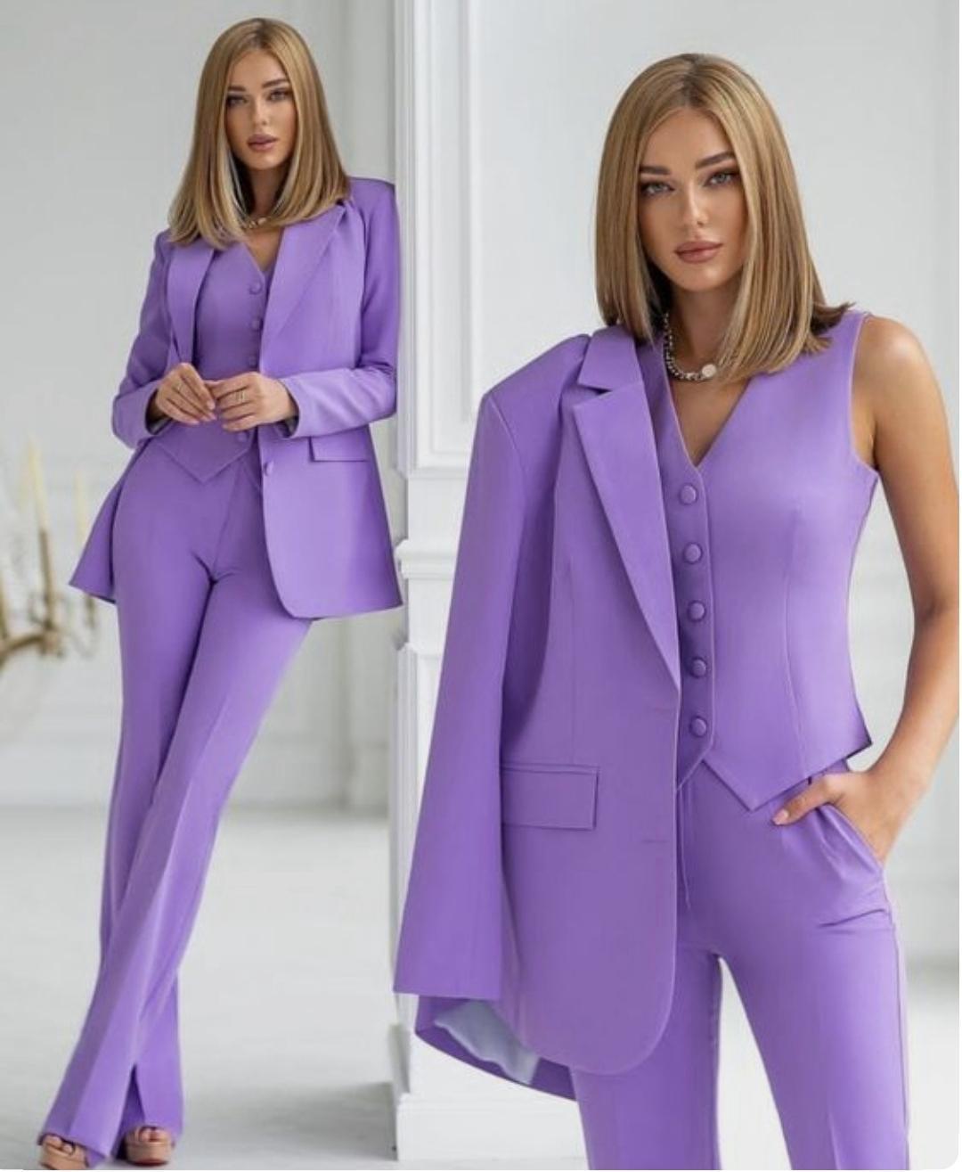Damen 3-teiliges Anzug Set mit Blazer, Weste und Hose 2