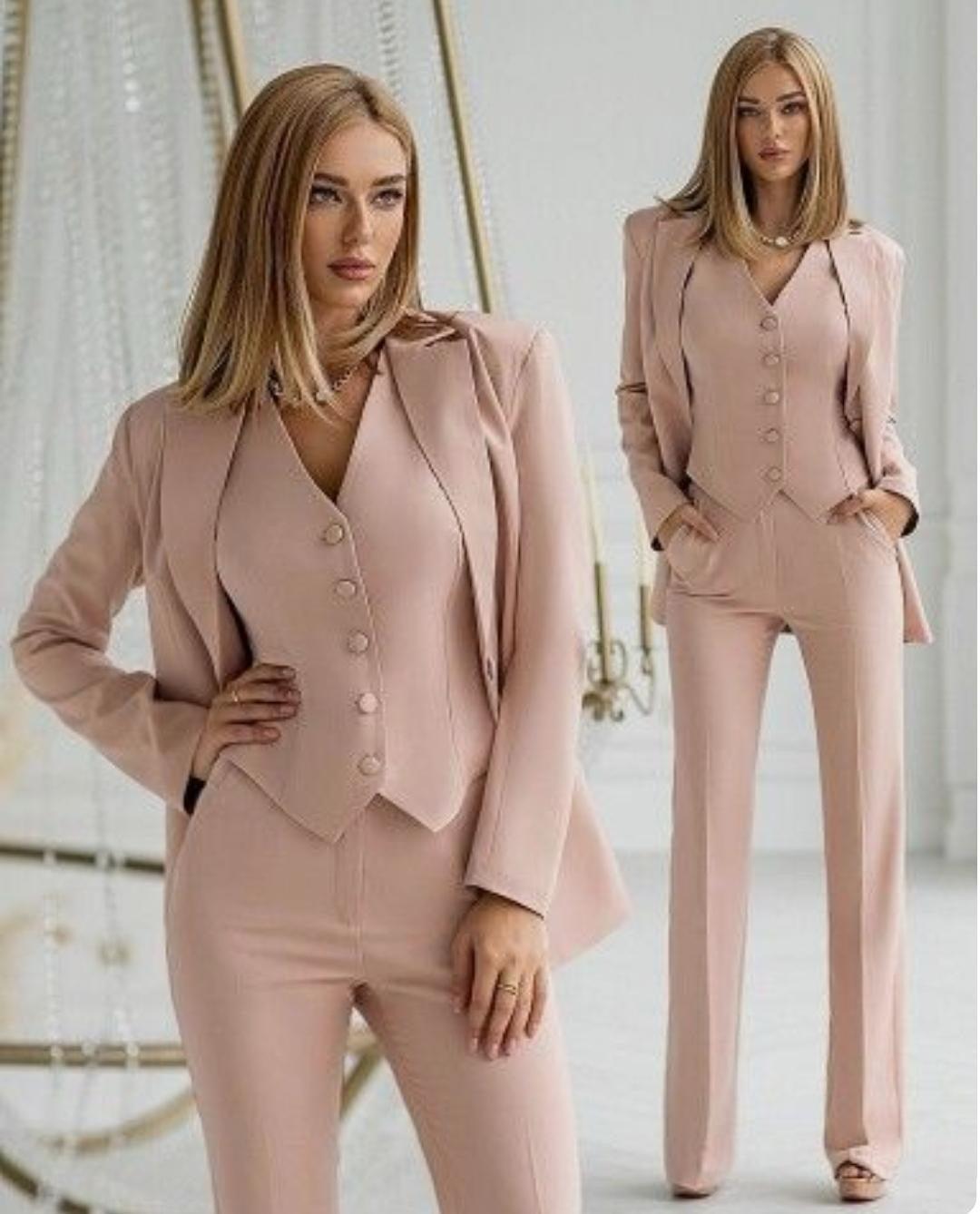 Damen 3-teiliges Anzug Set mit Blazer, Weste und Hose 3