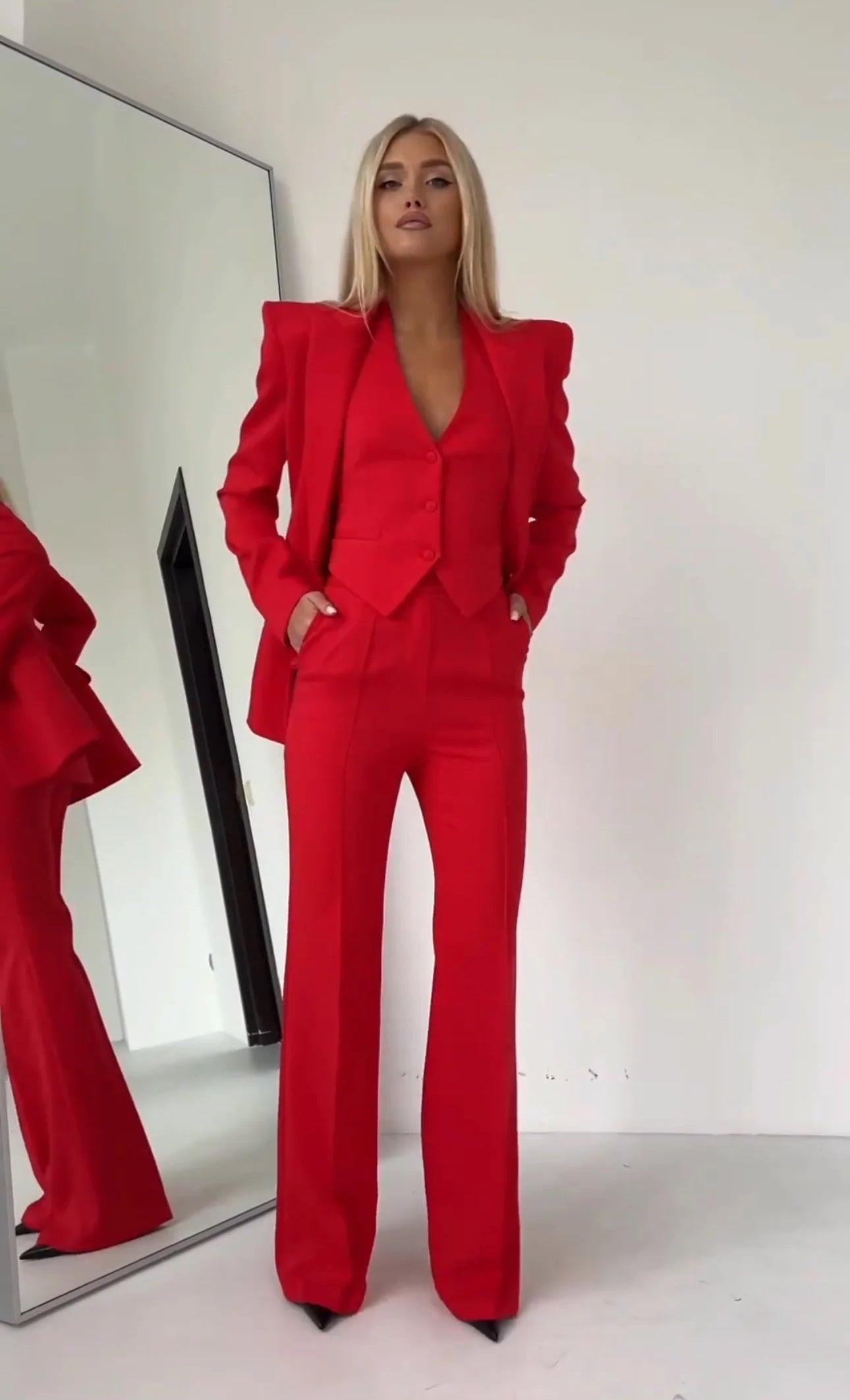 Damen 3-teiliges Anzug Set mit Blazer, Weste und Hose 5