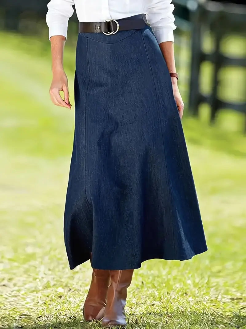 Damen A-Linien Maxirock aus Denim für Elegante Freizeitlooks 0