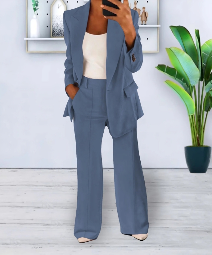 Damen Blazer und Weitbein-Hosen Set für Herbst und Winter 0