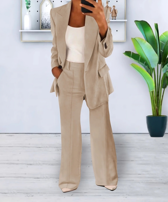Damen Blazer und Weitbein-Hosen Set für Herbst und Winter 1