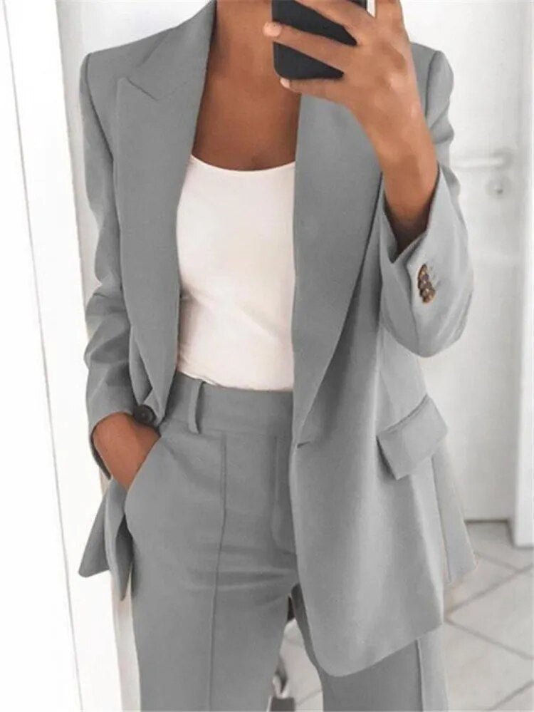 Damen Blazer und Weitbein-Hosen Set für Herbst und Winter 10