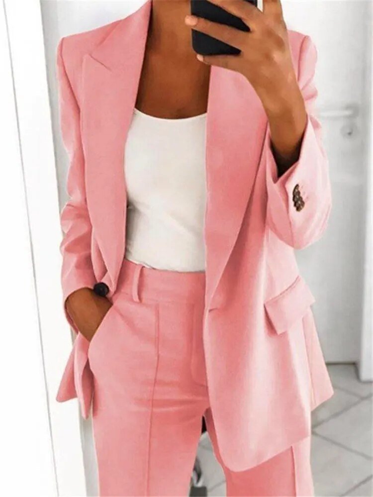Damen Blazer und Weitbein-Hosen Set für Herbst und Winter 11