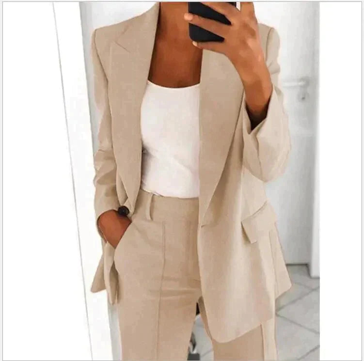Damen Blazer und Weitbein-Hosen Set für Herbst und Winter 12