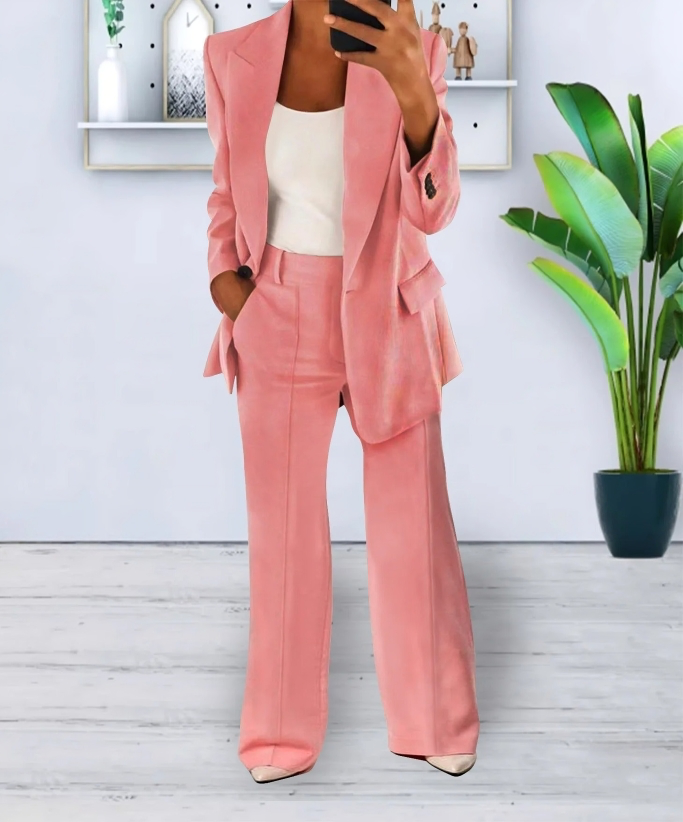 Damen Blazer und Weitbein-Hosen Set für Herbst und Winter 2