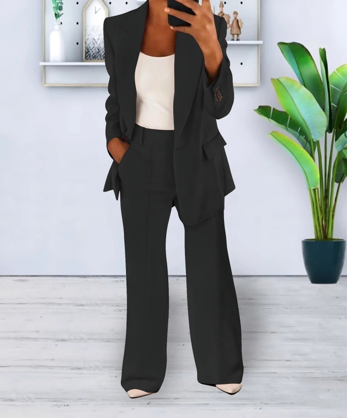 Damen Blazer und Weitbein-Hosen Set für Herbst und Winter 3