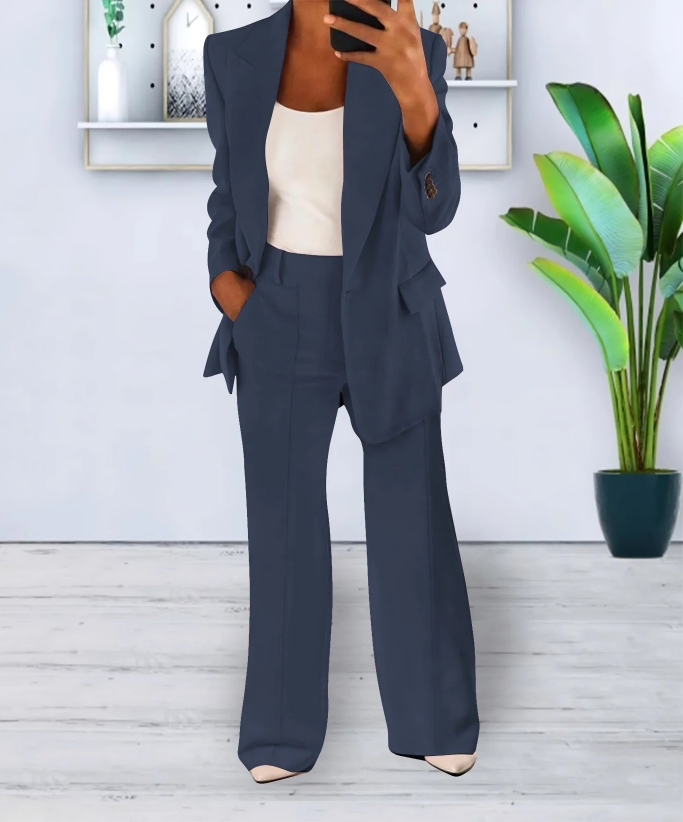 Damen Blazer und Weitbein-Hosen Set für Herbst und Winter 4
