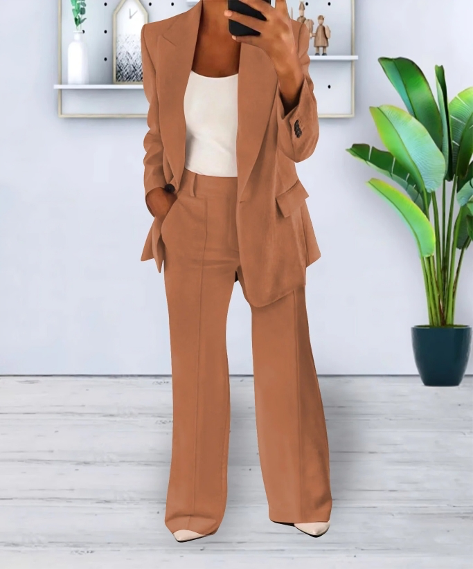 Damen Blazer und Weitbein-Hosen Set für Herbst und Winter 5