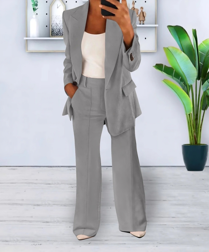 Damen Blazer und Weitbein-Hosen Set für Herbst und Winter 6