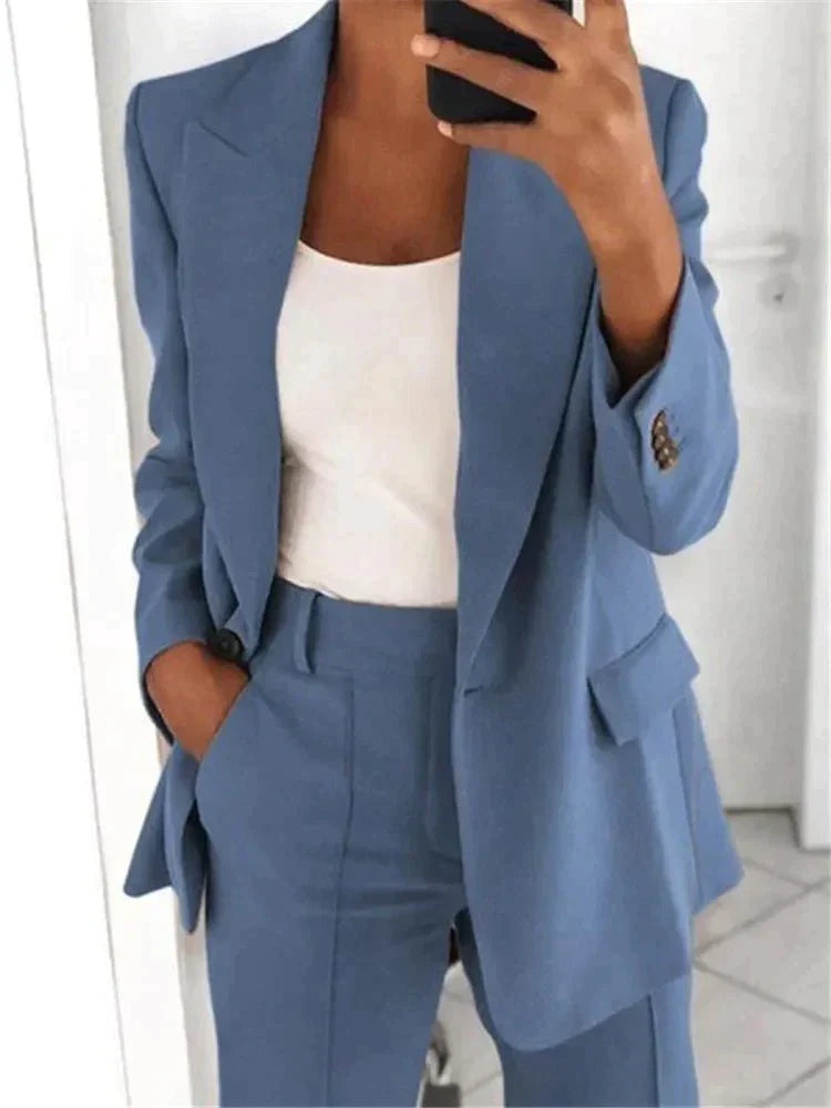 Damen Blazer und Weitbein-Hosen Set für Herbst und Winter 7