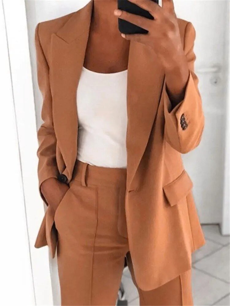 Damen Blazer und Weitbein-Hosen Set für Herbst und Winter 8