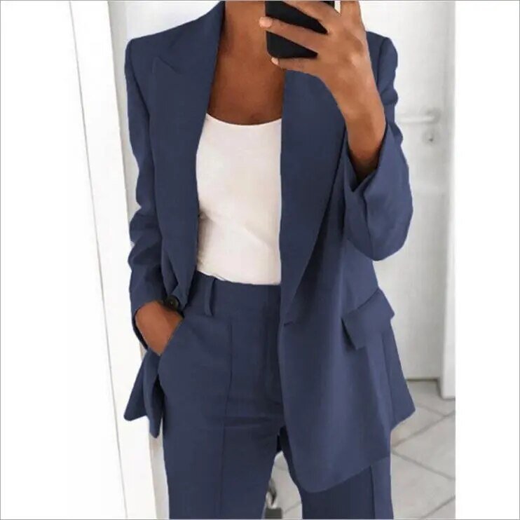 Damen Blazer und Weitbein-Hosen Set für Herbst und Winter 9