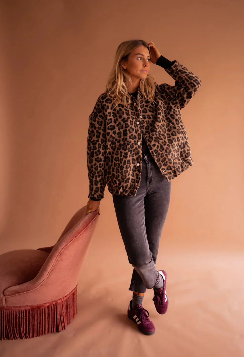 Women's bomber jacket with leopard print