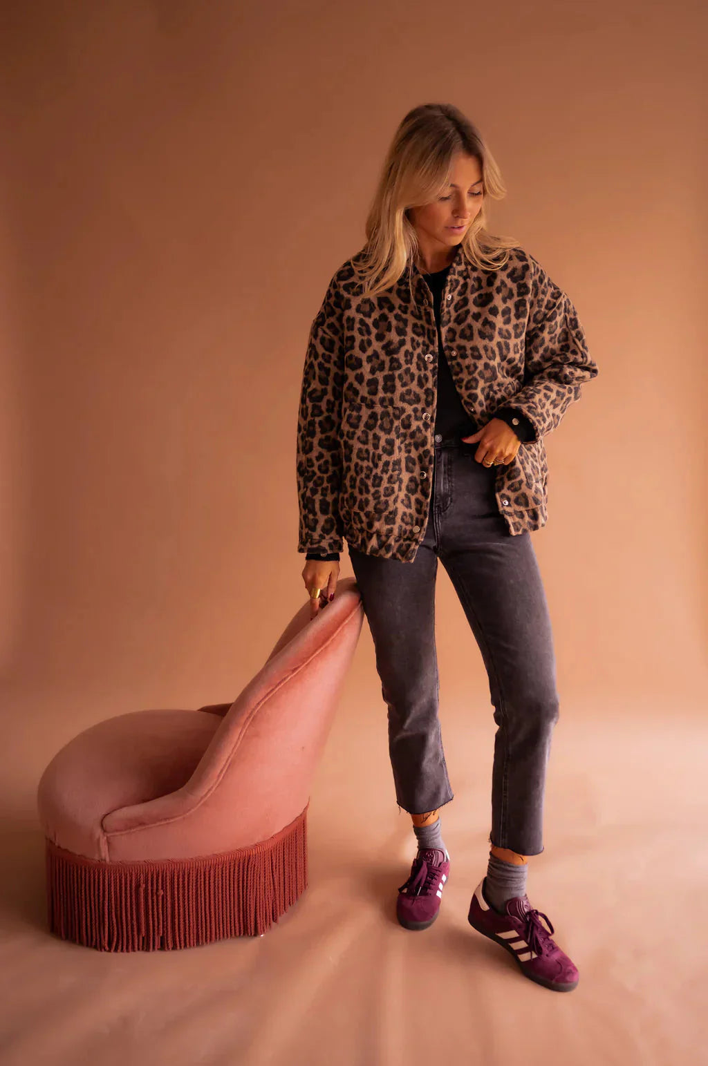 Women's bomber jacket with leopard print