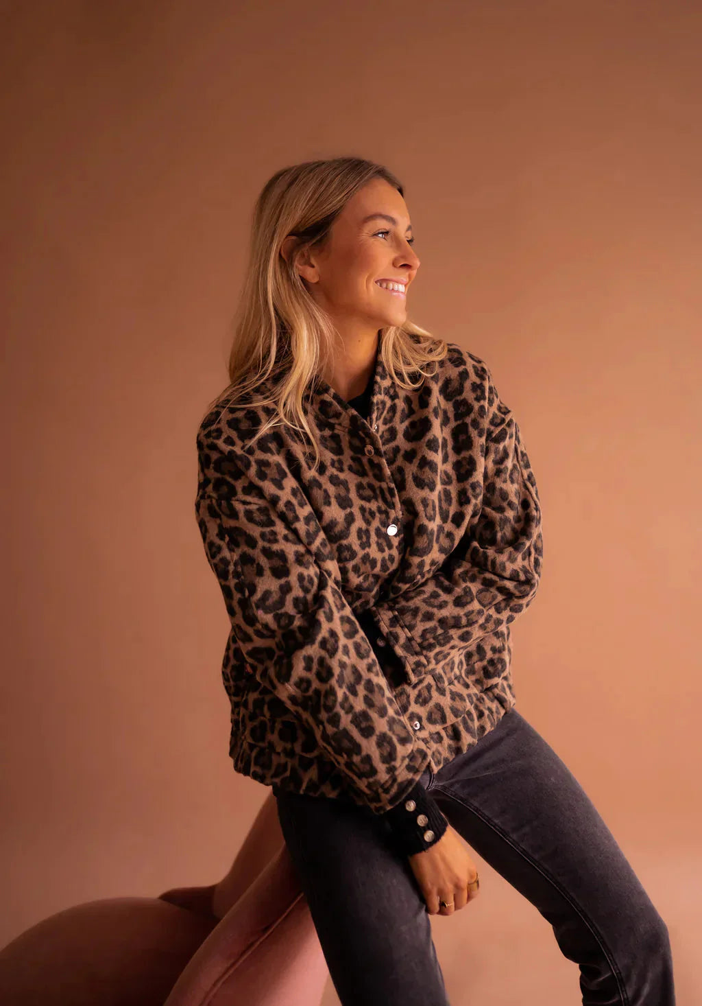 Women's bomber jacket with leopard print