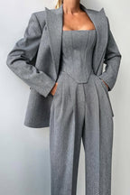 Damen Dreiteiliger Anzug mit Doppeltem Blazer 0