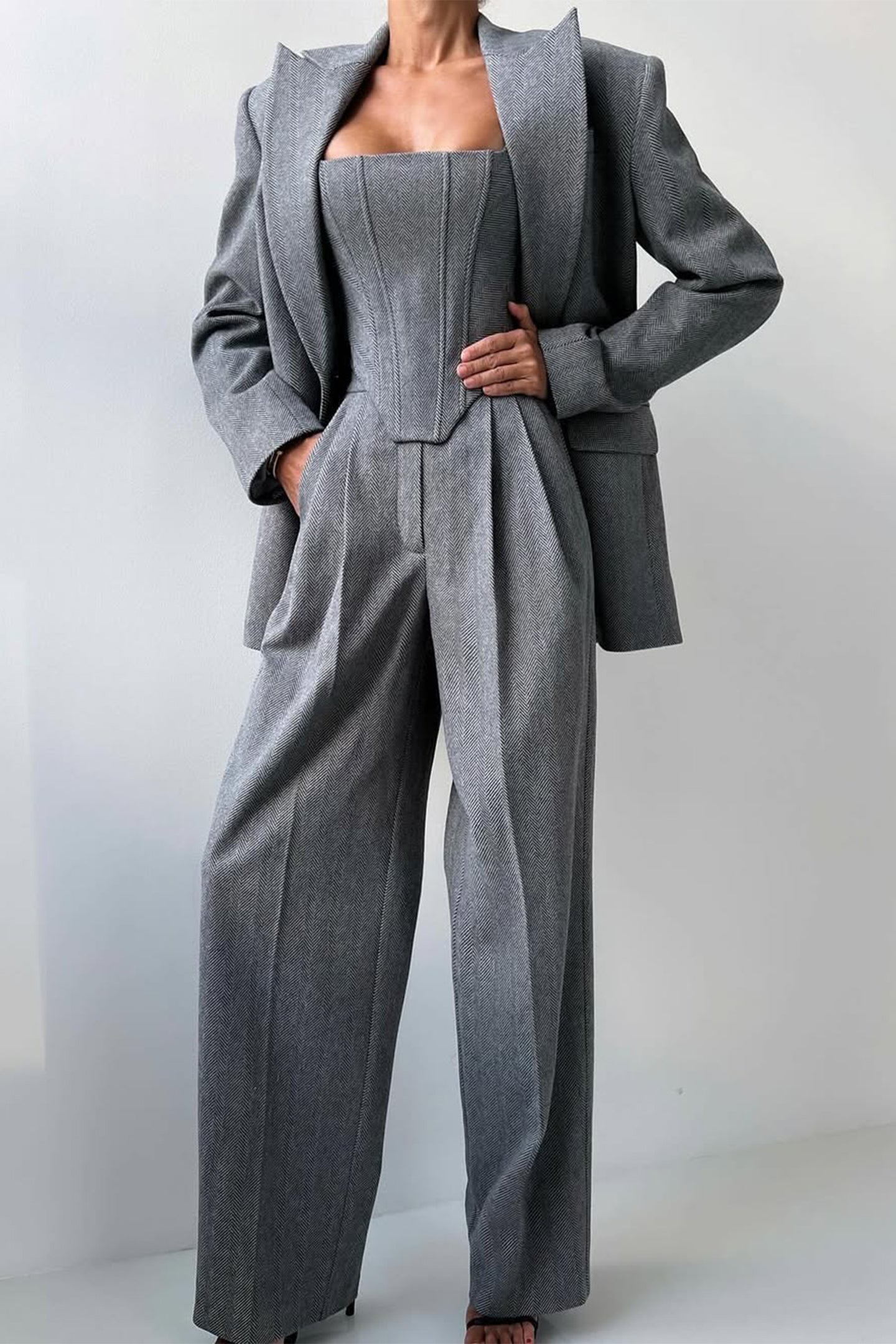 Damen Dreiteiliger Anzug mit Doppeltem Blazer 1