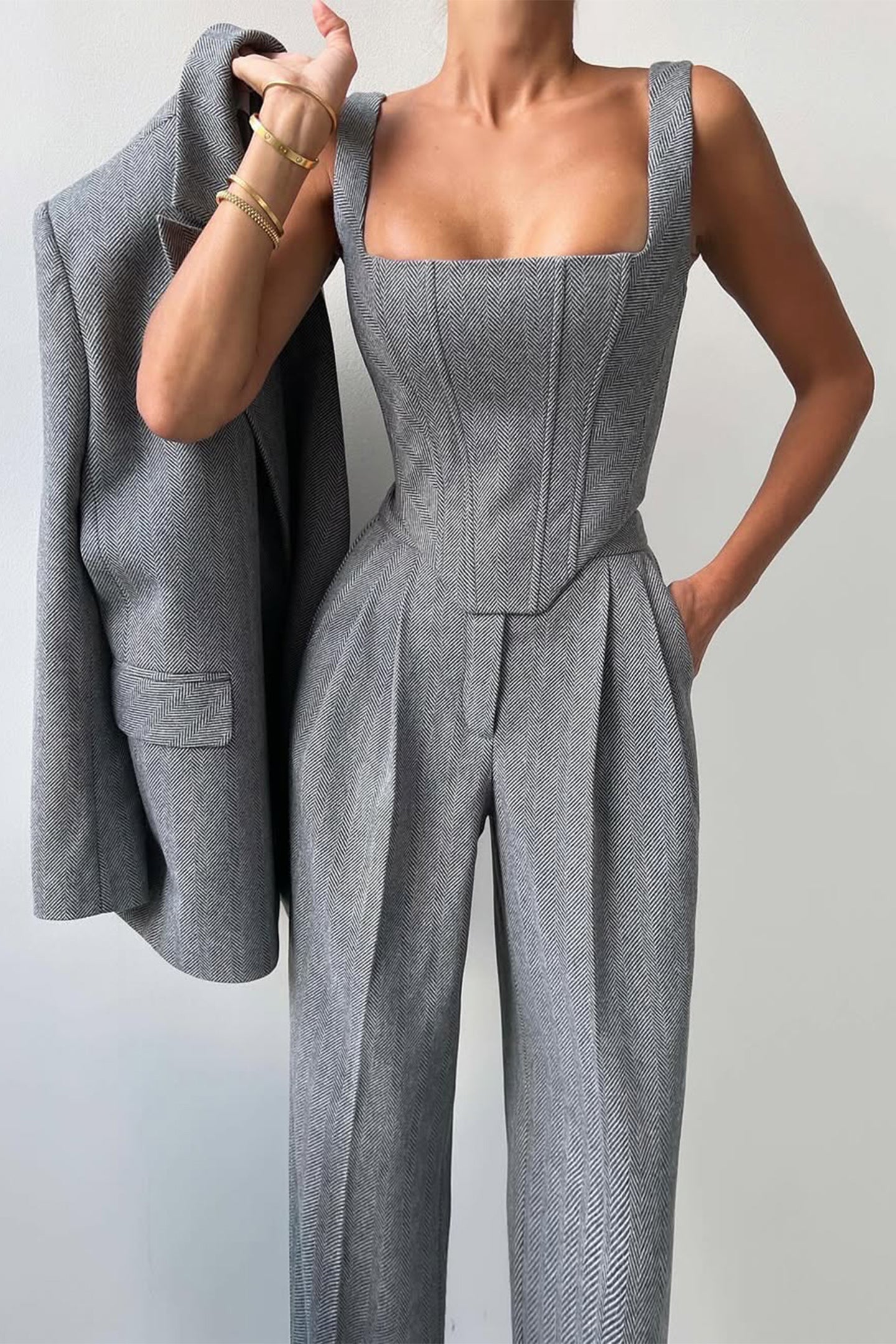 Damen Dreiteiliger Anzug mit Doppeltem Blazer 2