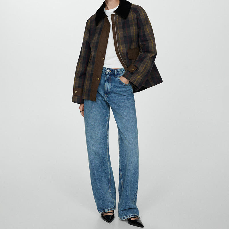 Damen Jacke mit Weichem Bontkragen im Rautendesign 1