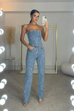 Damen Klassischer Jumpsuit mit Trägerloser Eleganz 9