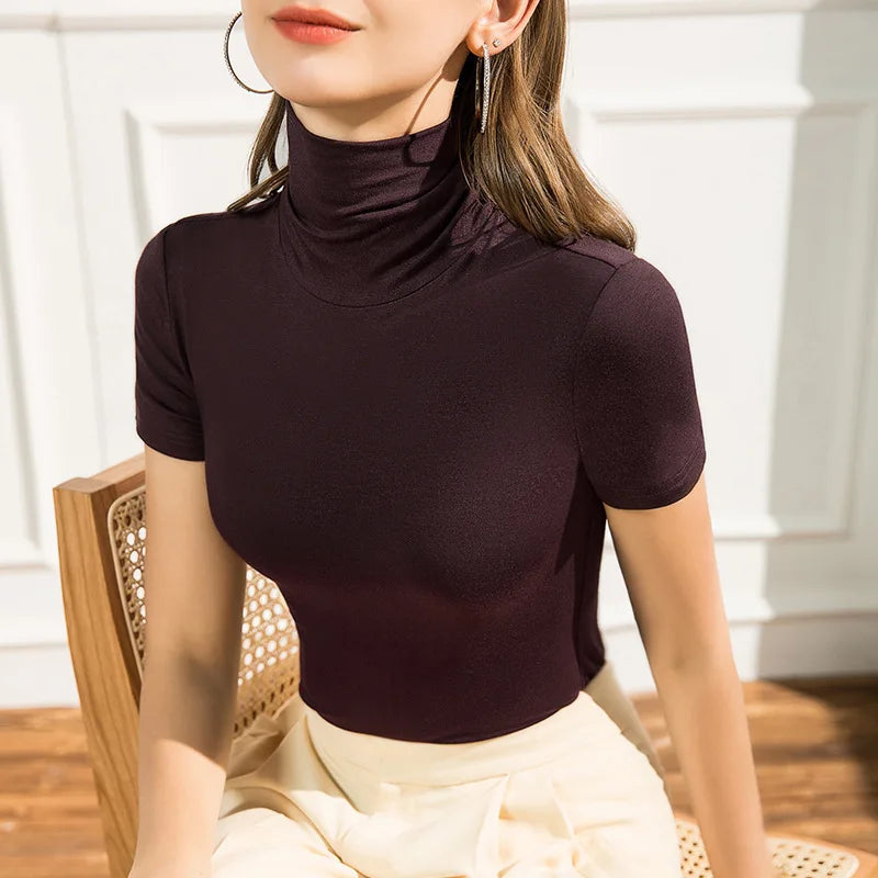 Women's Short Sleeve T-Shirt with Half Turtleneck