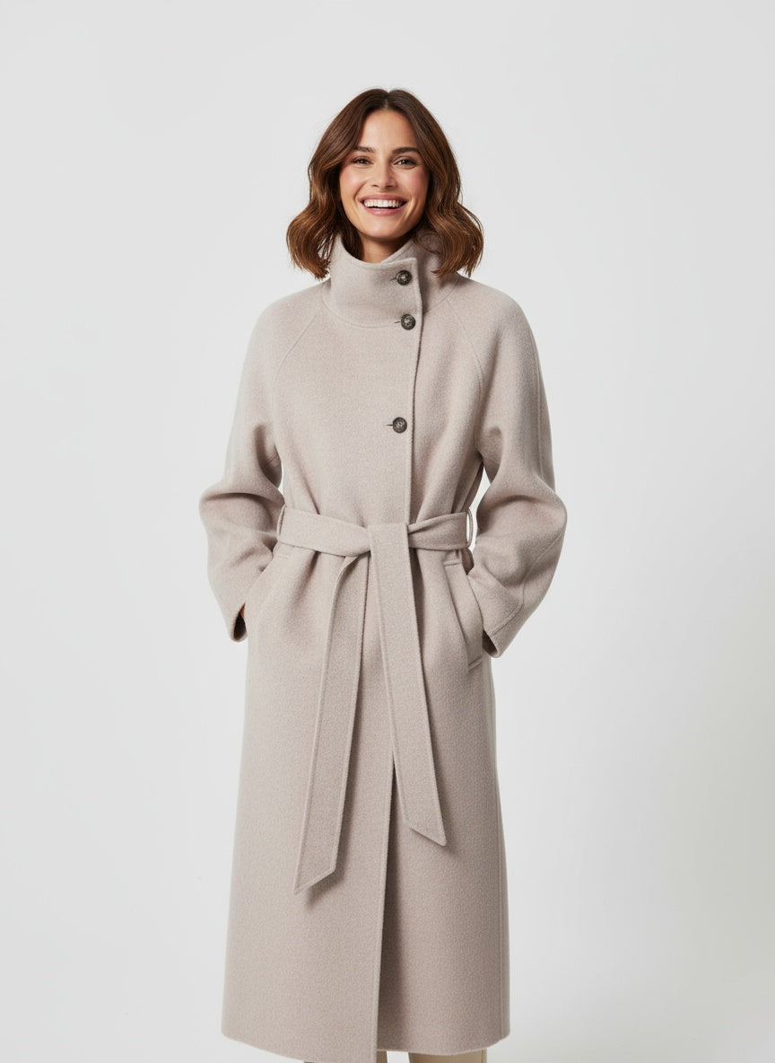 Damen Langer Mantel mit Gürtel und Kragen 4