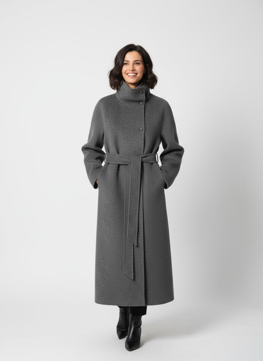 Damen Langer Mantel mit Gürtel und Kragen 6