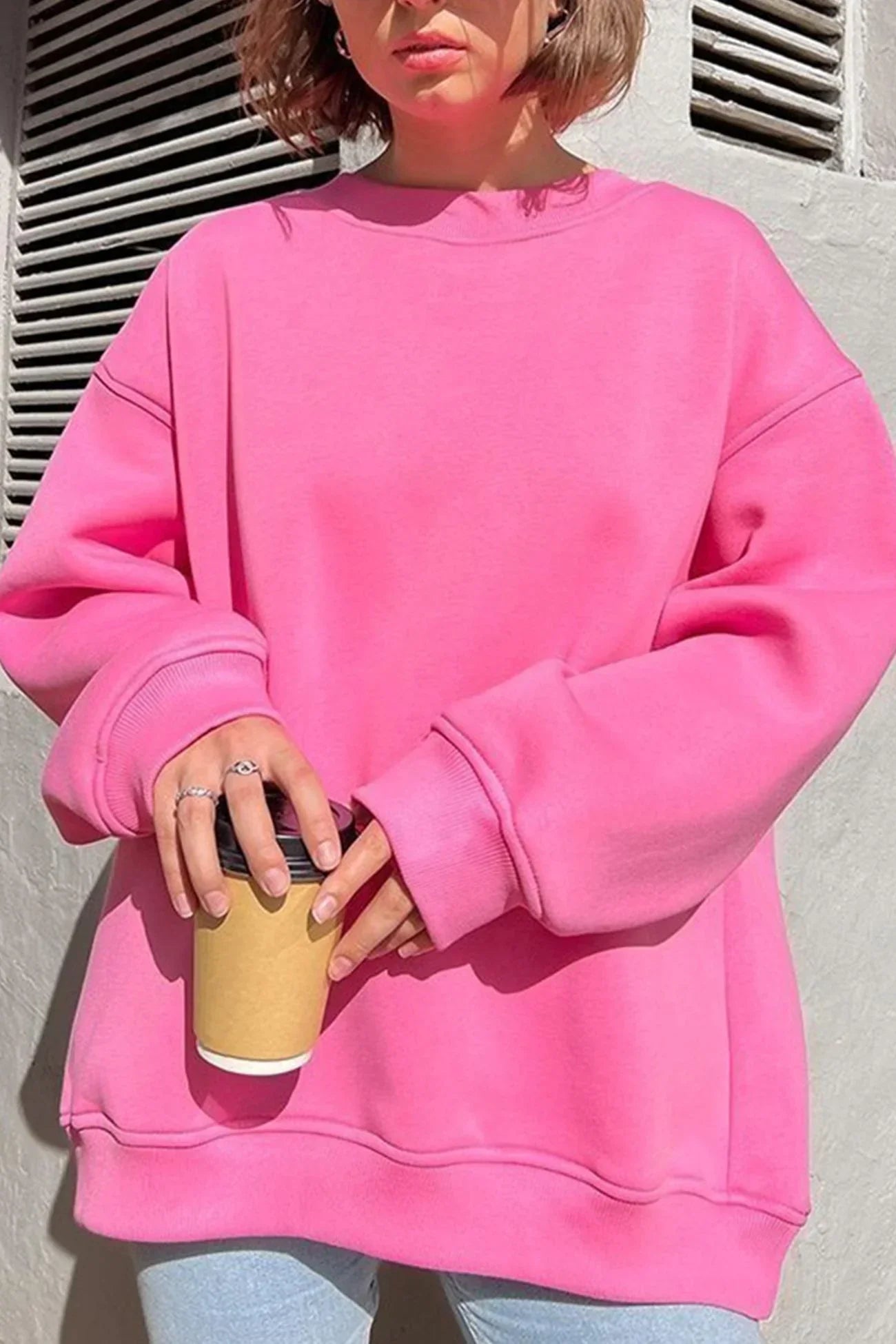 Damen Oversize Sweatshirt mit Rundhalsausschnitt 0