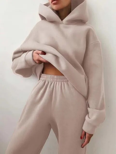 Damen Oversized Trainingsanzug Hoodie Set 9