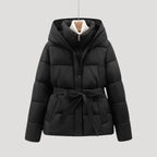 Damen Pufferjacke mit Kapuze und Gürtel für Winteraktivitäten 1