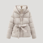 Damen Pufferjacke mit Kapuze und Gürtel für Winteraktivitäten 2
