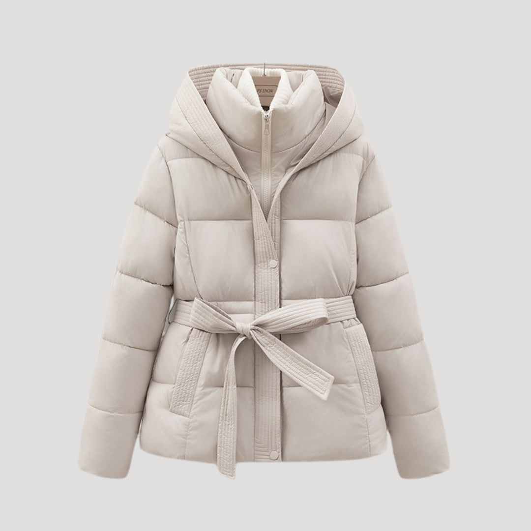 Damen Pufferjacke mit Kapuze und Gürtel für Winteraktivitäten 2