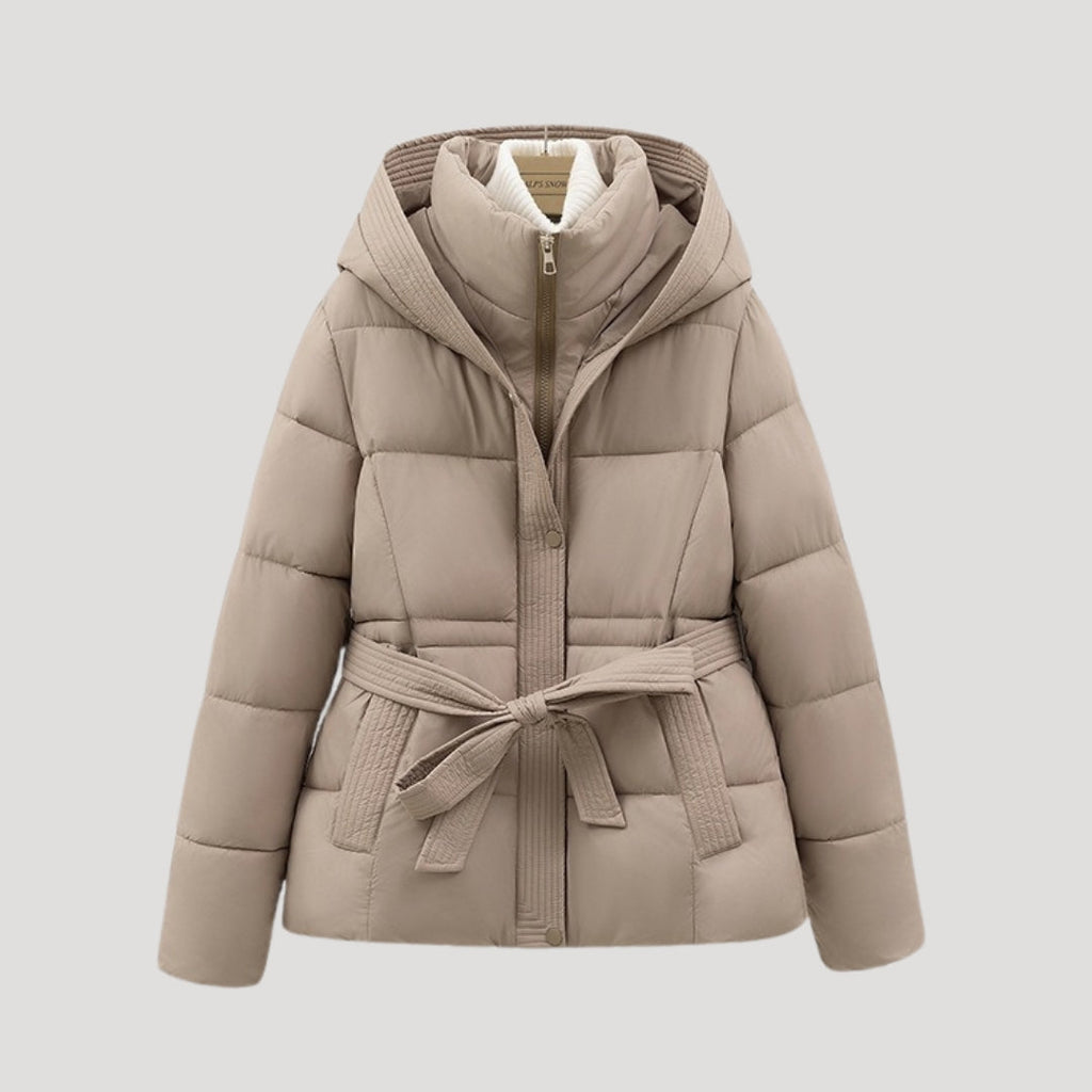 Damen Pufferjacke mit Kapuze und Gürtel für Winteraktivitäten 3