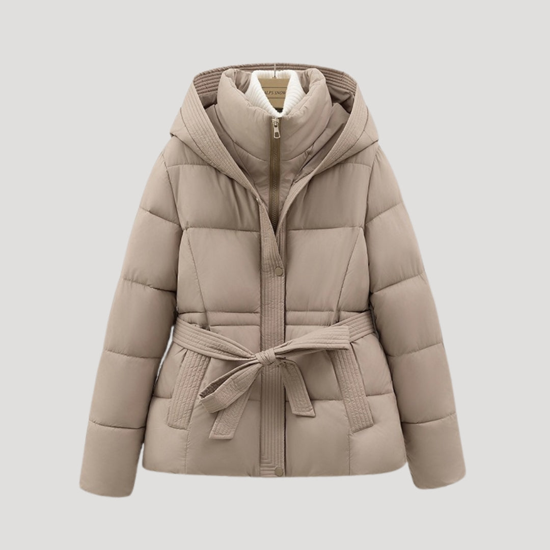 Damen Pufferjacke mit Kapuze und Gürtel für Winteraktivitäten 3