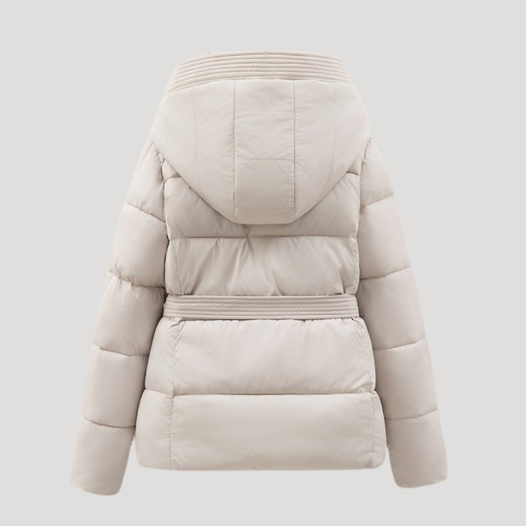 Damen Pufferjacke mit Kapuze und Gürtel für Winteraktivitäten 4