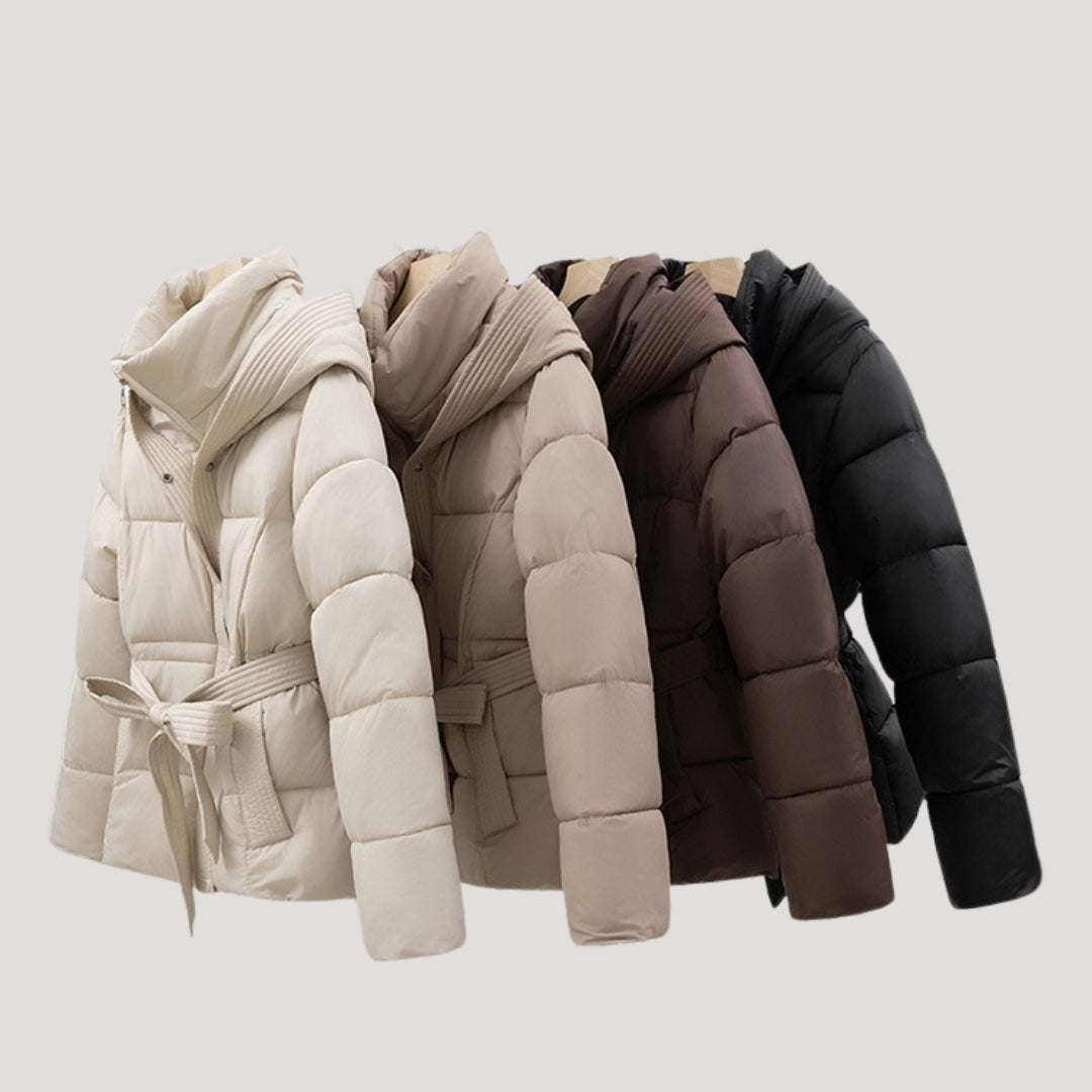 Damen Pufferjacke mit Kapuze und Gürtel für Winteraktivitäten 7