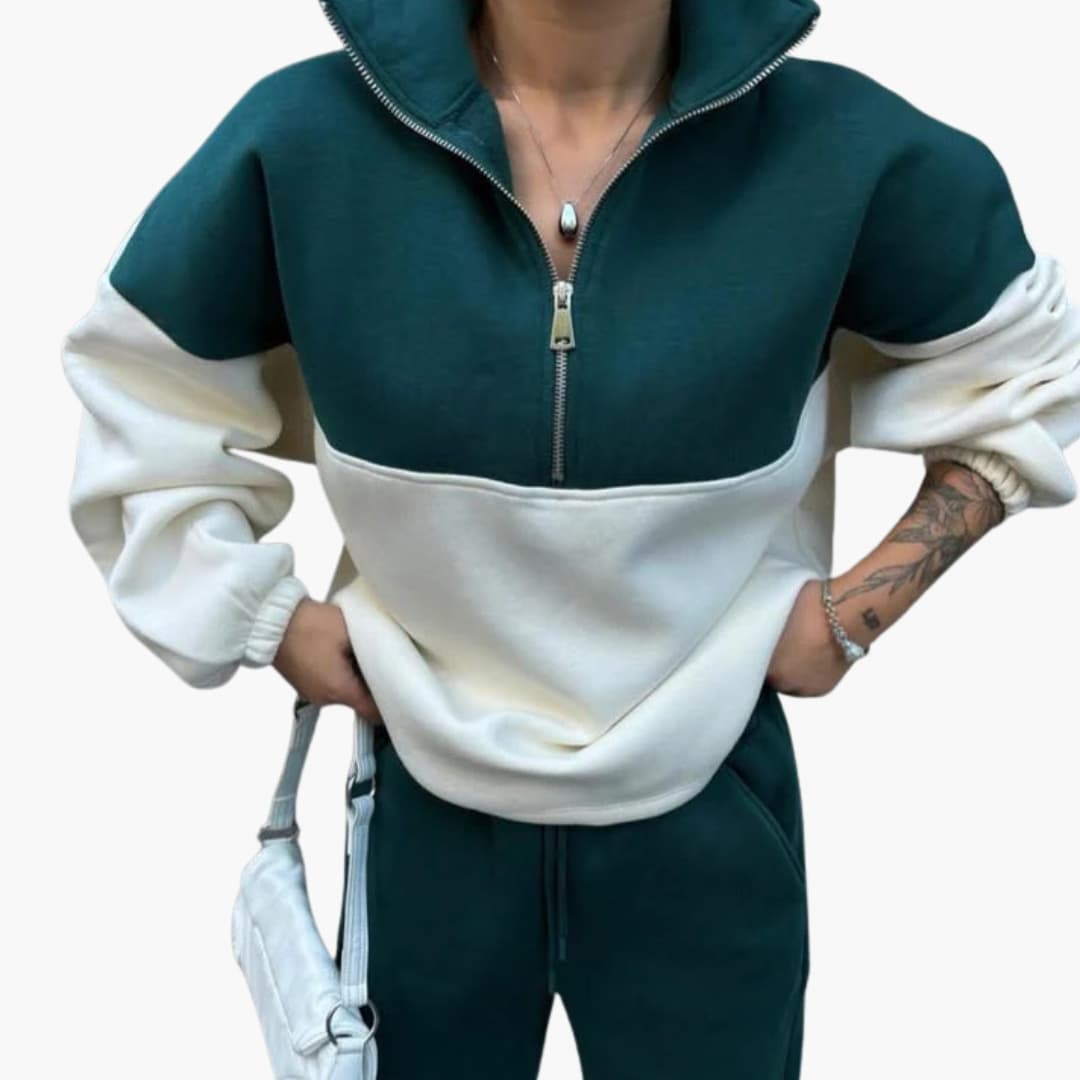 Damen Pullover mit Halbzipper und Raglanärmeln 2