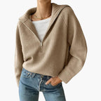 Damen Pullover mit Stehkragen und halbem Reißverschluss 0