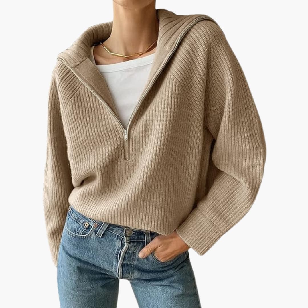 Damen Pullover mit Stehkragen und halbem Reißverschluss 0