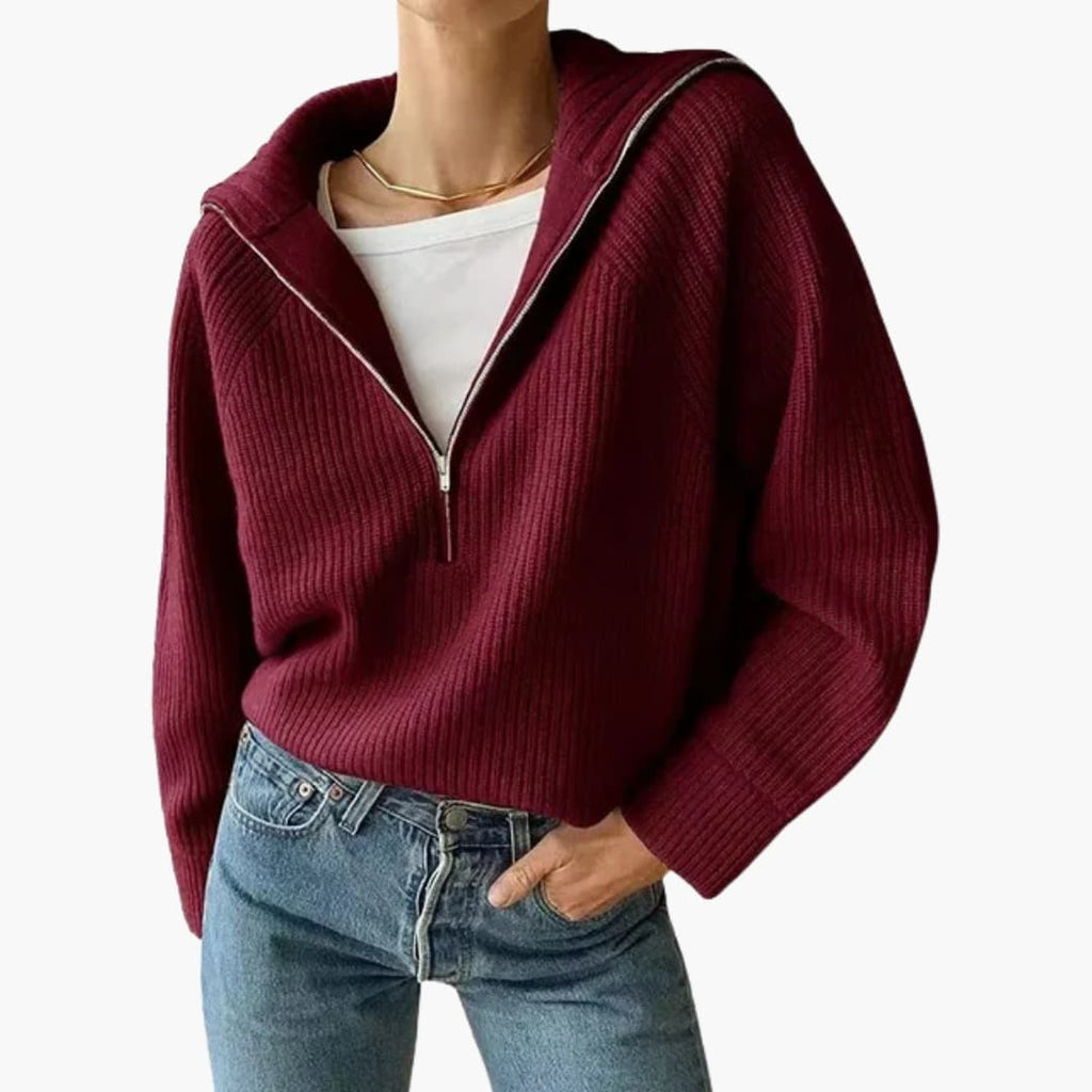 Damen Pullover mit Stehkragen und halbem Reißverschluss 1