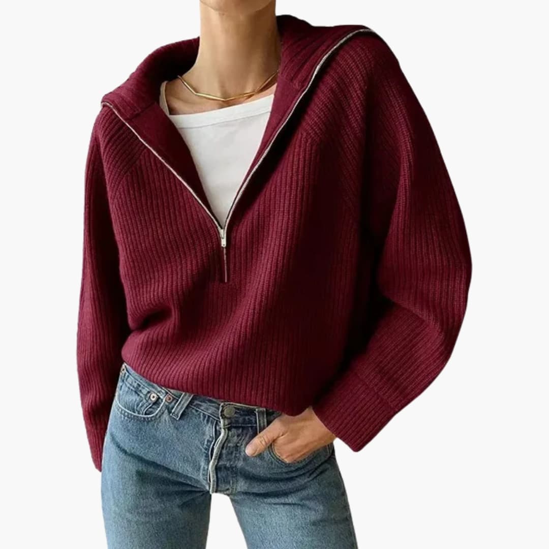 Damen Pullover mit Stehkragen und halbem Reißverschluss 1